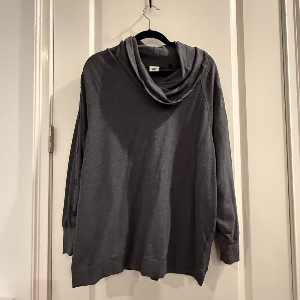 CABI SNAP COWL NECK PULLOVER IN GREY